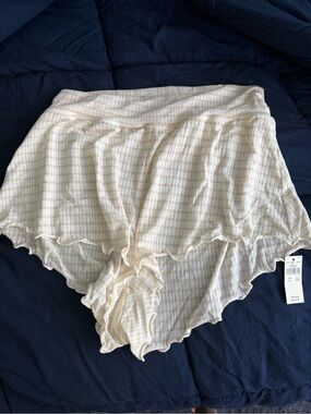 aerie Cream Striped Ruffle Sleep Shorts